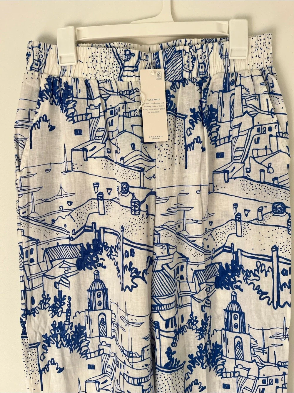 Calypso St. Barth White and Blue nautical print wide leg pants - Picture 3 of 4